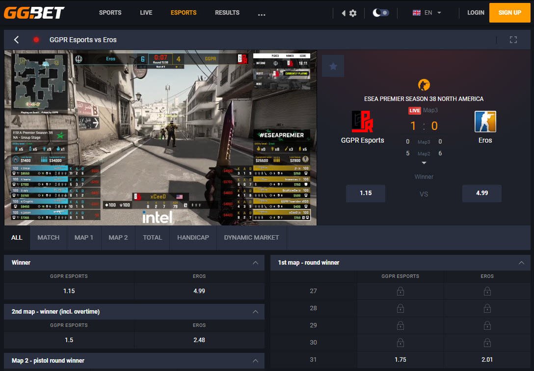 gg.bet csgo match with live streaming and odds