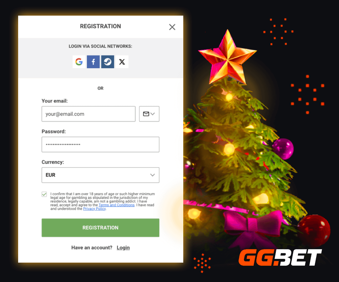 sign up form to to get GG.bet bonuses